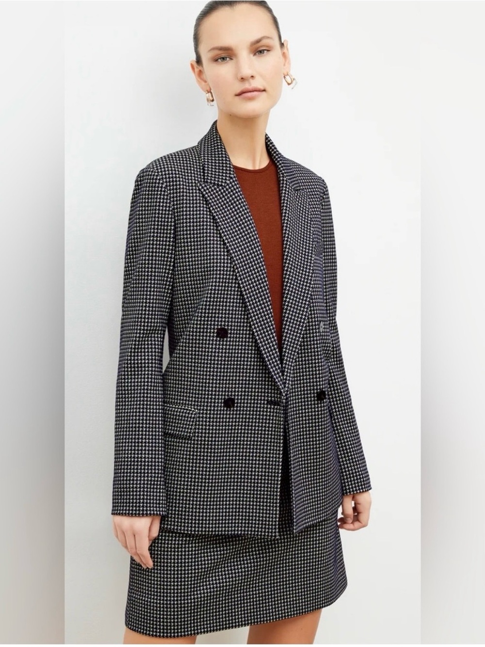 M.M. LaFleur Boyfriend O'Hara Blazer Stretch Houndstooth Black White Size 6